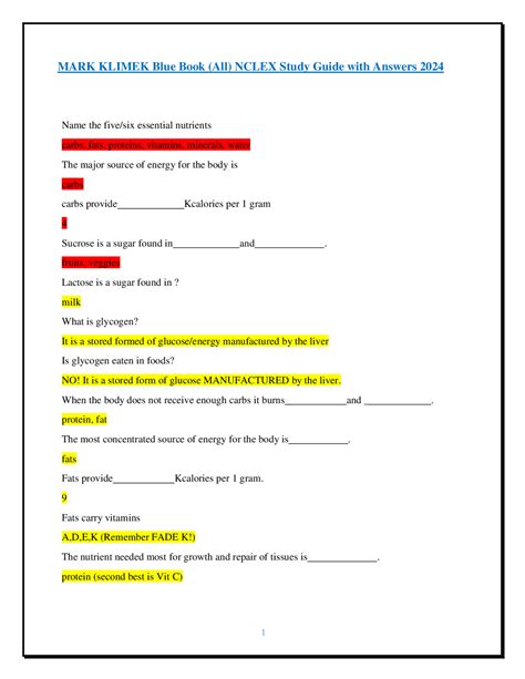 MARK KLIMEK Blue Book (All) NCLEX Study Guide with Answers 2024 | Exams ...