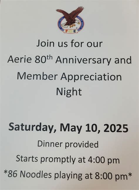 Aerie 80th Anniversay & Member Appreciation Night @ Lapeer Eagles ...