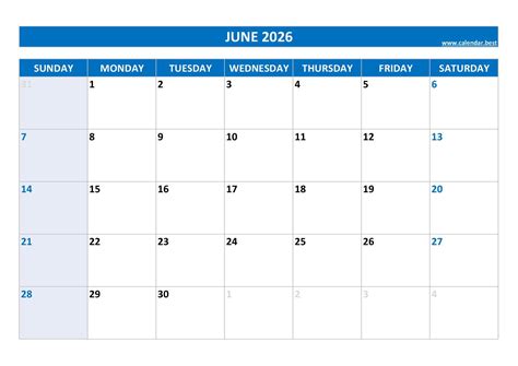 June 2026 calendar -Calendar.best