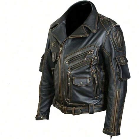 Men's Classic Long Sleeve Genuine Cowhide Leather Casual Streetwear ...