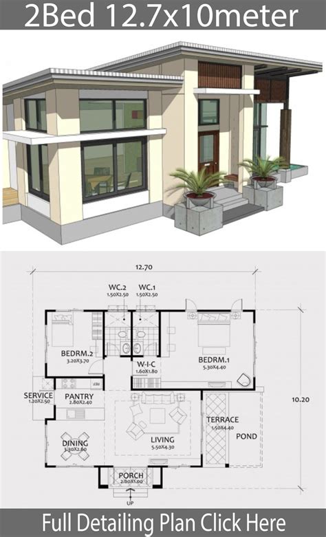 Home design plan 12.7x10m with 2 Bedrooms - Home Design with Plansearch ...