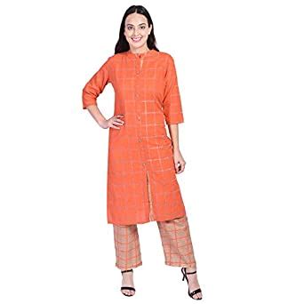 Flizon A line Cotton Kurta & Kurti Straight Pant Set for Women Button ...