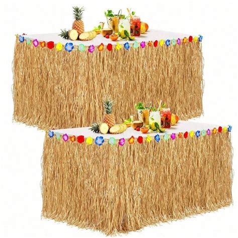Saia de mesa de grama Luau Saia de mesa de grama natural com flores de ...