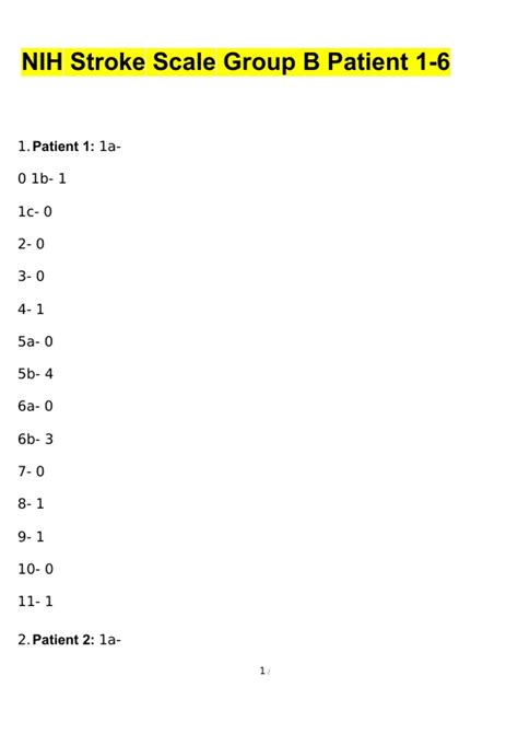 NIH Stroke Scale Group B Patient 1-6 questions and answers Latest ...
