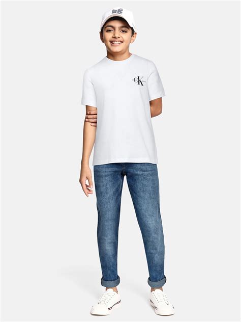 Calvin Klein Jeans Boys White Brand Logo Pure Cotton T-shirt - Price ...