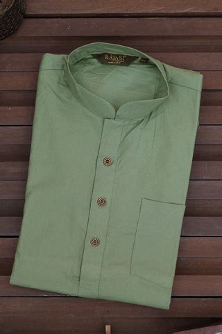 Chinese Collar Plain Sage Green Cotton Short Kurta – Sundari Silks