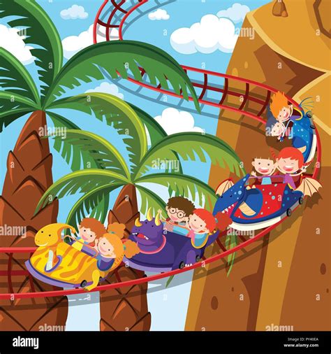 Children riding roller coaster illustration Stock Vector Image & Art ...