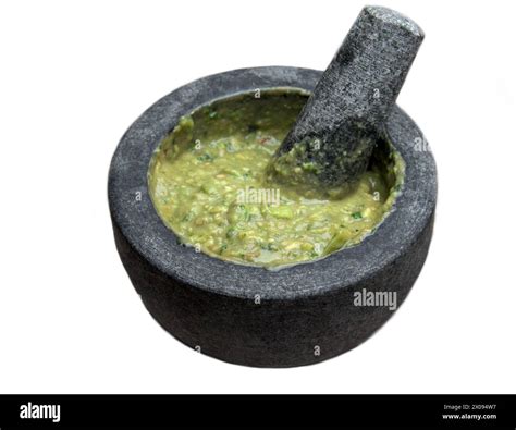 guacamole inside molcajete (traditional mexican mortar and pestle for ...