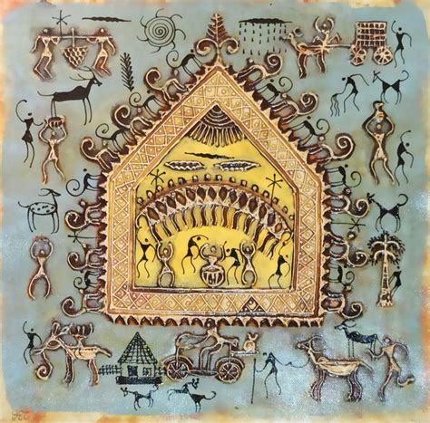 "Warli Art 16": Yellow Green Warli Traditional_Art by Pradeep Swain ...
