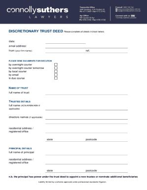 Fillable Online DISCRETIONARY TRUST DEED Please complete all details in ...