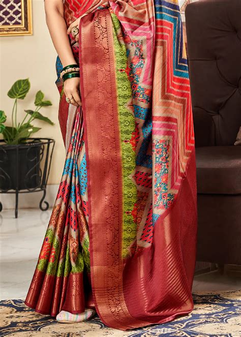 Radiance Multicolor Printed Satin Saree – Maharanisaree