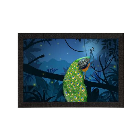 Peacock Sitting on Tree Branch Satin Matt Texture UV Art Painting ...