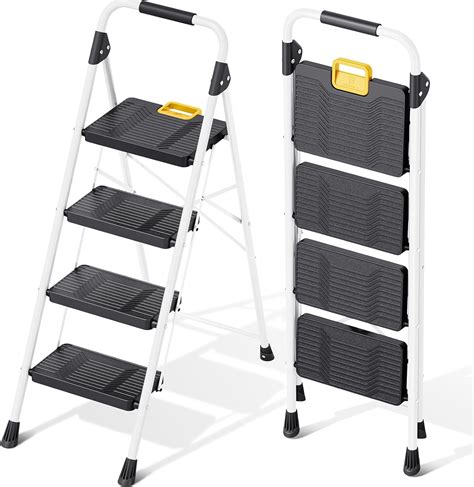 KINGRACK 4 Step Folding Ladder, 800lbs Capacity Step Stool with Safety ...