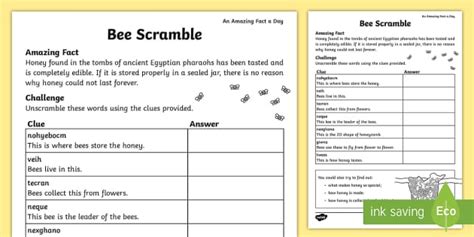 Bee Scramble Worksheet / Worksheet