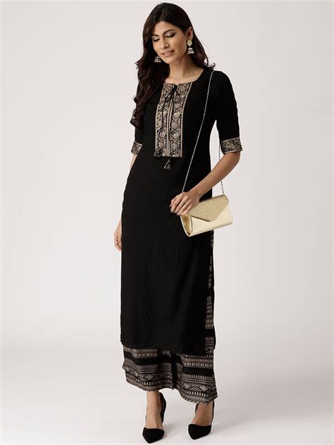 Buy Black Solid Rayon Straight Kurta With Palazzos Online at Rs.849 | Libas