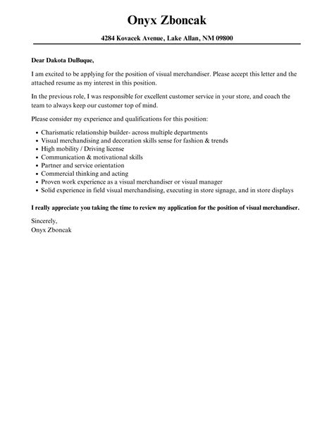 Visual Merchandiser Cover Letter | Velvet Jobs