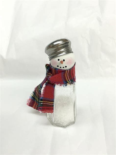 Salt Shaker Snowman with red tartan scarf and vintage button | Xmas ...
