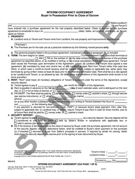 Interim Occupancy Agreement - Fill Online, Printable, Fillable, Blank ...