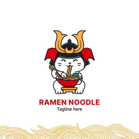 Cat noodle samurai logo | Premium Vector