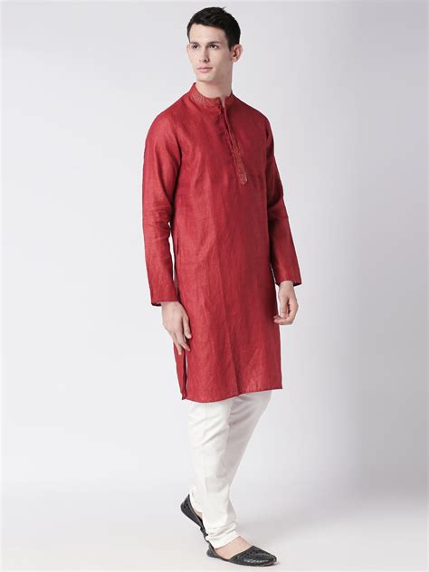 Buy Now,Men Straight Full Sleeve Rust Kurta