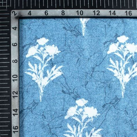 Chetwode Blue And White Floral Pattern Digital Print Premium Lush Sati ...