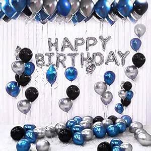 POPO Happy Birthday Foil Balloon Silver Metallic Balloons Blue, Black ...
