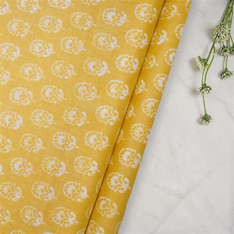 Buy (Pre-Cut 0.90 Mtr) Yellow Color Printed Cotton Fabric 20920-090/1 ...