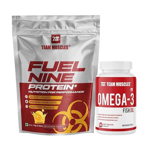 Team Muscles Fuel Nine Whey Protein-1 kg With TM Omega 3 Fish Oil 60 ...