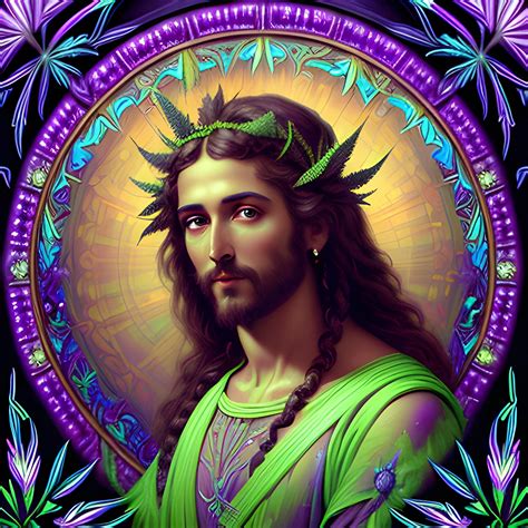 eoclassicist colorful blacklight uv highly detailed painting of Jesus as a marijuana goddess ...