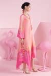 Buy Pink Crepe Printed Floral V Neck Nilay Asymmetric Kaftan For Women ...