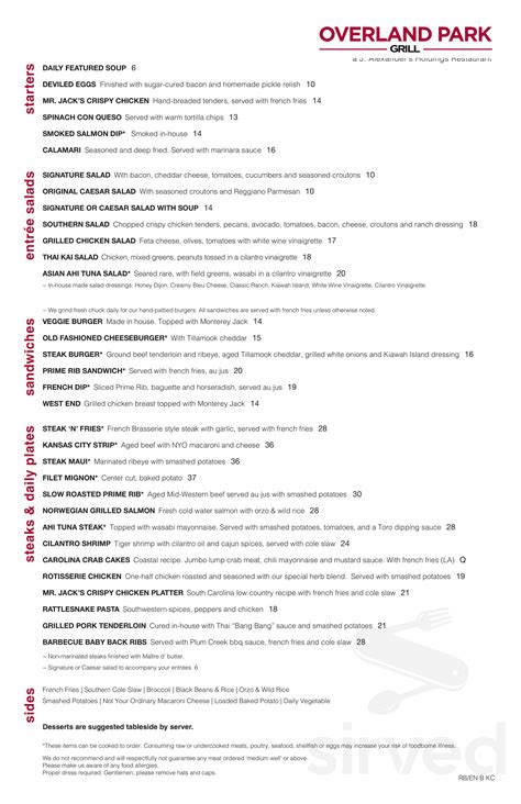J. Alexander's Restaurant (Overland Park Grill) menu in Overland Park ...