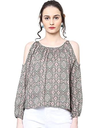 Harpa Cold Shoulder Green Blouse(GR5096D-GREEN) : Amazon.in: Clothing ...