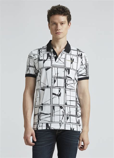Black Abstract Print Short Sleeve Polo | Pepe Jeans India