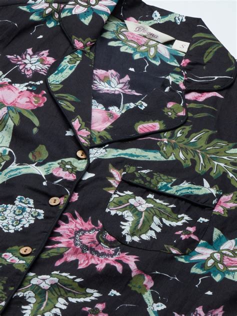 Divena Black Cotton Floral Print Night Suit – divena world