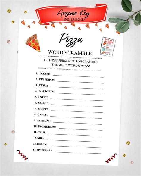Pizza word scramble pizza party game slumber party game instant digital ...