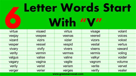 6 Letter Words Starting With V - GrammarVocab