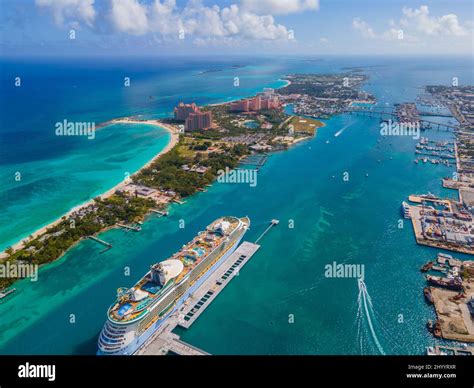 Aerial view of Nassau Harbour with Atlantis Hotel on Paradise Island on ...