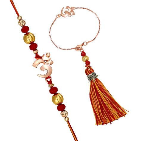 Mahi Rose Gold Plated Devine OM Lumba and Brother Rakhi Set for Bhaiya ...