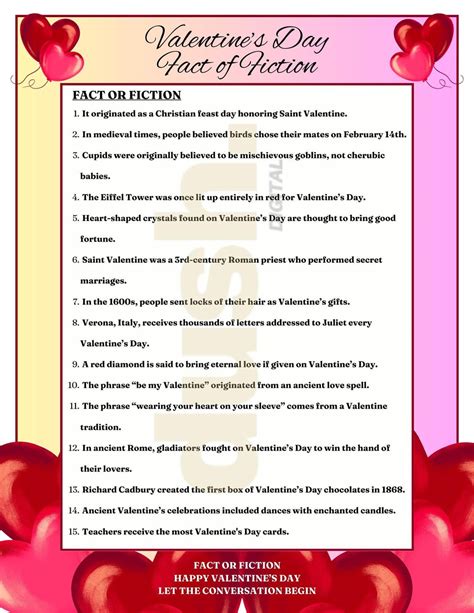 Valentine's Day Fact or Fiction Game Printable, Adult Printable ...