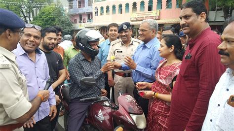 Indore: MLA, Traffic DCP Felicitated Commuters For Wearing Helmet