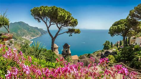 Amalfi Coastline Bloom: Stunning 4K Sea Horizon with Italian Trees and ...