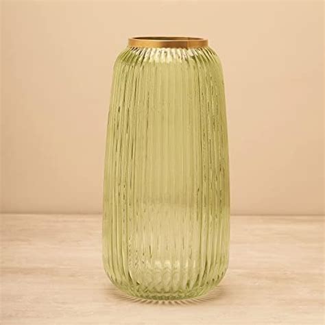 Buy Pure Home + Living Green Ribbed Glass Vase for Home Decor | Center ...