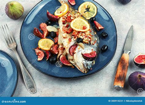Tasty Roasted Dorado or Gilt Head Bream Fish Stock Image - Image of ...