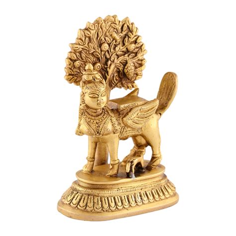 Brass Kamadhenu with Tree Idol for pooja - Rani Arts & Teak – RANI ARTS ...