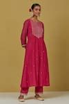 Buy Pink Chanderi Embroidered Sequin Notched Kurta For Women by Ikshita ...