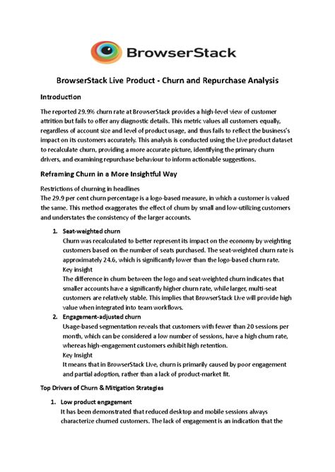 Nagarjun 0450 61 Business Ops: BrowserStack Live Churn Analysis - Studocu