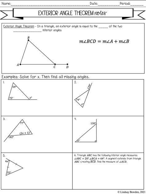 Triangle Sum Exterior Angle Theorem Worksheet at Alvera Rollins blog