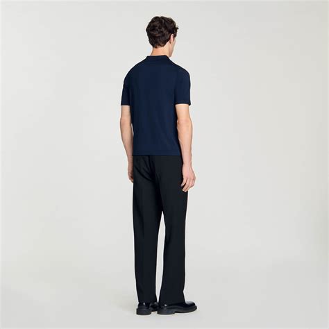 Knitted polo shirt with zip collar blue for Men | Sandro Paris