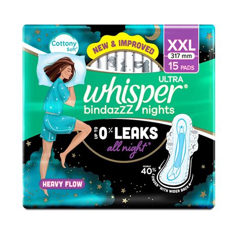 Buy Whisper Bindazzz Nights 15 XXL Sanitary Pads, Upto 0% Leaks All ...