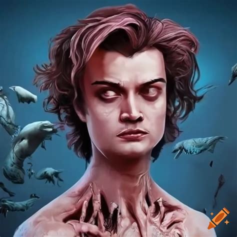 Funny wedding illustration featuring steve harrington and the demogorgon